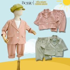Set bộ vest blazer dài tay phong cách vintage bé gái màu hồng và xanh 1 đến 7 tuổi BERNIE 22B277
