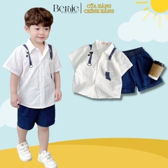 Set bộ sơ mi họa tiết gấu trúc ngắn tay cho bé trai kèm quần short jean size 1 đến 7 tuổi BERNIE 0124B17