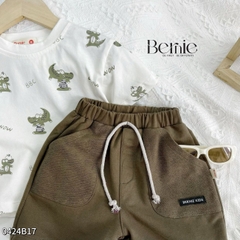 Set bộ thun cotton cho bé trai áo thun ngắn tay họa tiết cá sấu phối quần short đắp túi 1đến 7 tuổi BERNIE 0424B17