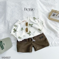 Set bộ thun cotton cho bé trai áo thun ngắn tay họa tiết cá sấu phối quần short đắp túi 1đến 7 tuổi BERNIE 0424B17