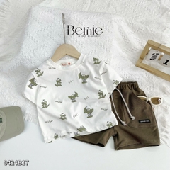 Set bộ thun cotton cho bé trai áo thun ngắn tay họa tiết cá sấu phối quần short đắp túi 1đến 7 tuổi BERNIE 0424B17
