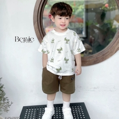 Set bộ thun cotton cho bé trai áo thun ngắn tay họa tiết cá sấu phối quần short đắp túi 1đến 7 tuổi BERNIE 0424B17