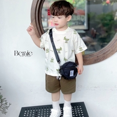 Set bộ thun cotton cho bé trai áo thun ngắn tay họa tiết cá sấu phối quần short đắp túi 1đến 7 tuổi BERNIE 0424B17