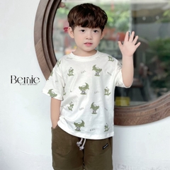 Set bộ thun cotton cho bé trai áo thun ngắn tay họa tiết cá sấu phối quần short đắp túi 1đến 7 tuổi BERNIE 0424B17