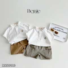Set bộ thun polo bé trai cổ trụ thêu mỏ neo phong cách Hàn quốc kèm quần short ngắn sành điệu 1 đến 7 tuổi BERNIE 1223B019