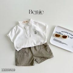 Set bộ thun polo bé trai cổ trụ thêu mỏ neo phong cách Hàn quốc kèm quần short ngắn sành điệu 1 đến 7 tuổi BERNIE 1223B019