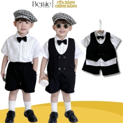 Set vest gile sơ mi ngắn tay cho bé trai phong cách Hàn Quốc cho bé mặc sinh nhật, thôi nôi đi tiệc BERNIE 0624B07 (Size 1-7 tuổi)