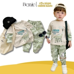 Set đồ bộ thun dài tay khủng long chất cotton cho bé trai họa tiết loang màu phối tay cho bé 1 đến 7 tuổi BERNIE 0723B007