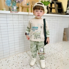 Set đồ bộ thun dài tay khủng long chất cotton cho bé trai họa tiết loang màu phối tay cho bé 1 đến 7 tuổi BERNIE 0723B007
