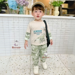Set đồ bộ thun dài tay khủng long chất cotton cho bé trai họa tiết loang màu phối tay cho bé 1 đến 7 tuổi BERNIE 0723B007