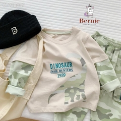 Set đồ bộ thun dài tay khủng long chất cotton cho bé trai họa tiết loang màu phối tay cho bé 1 đến 7 tuổi BERNIE 0723B007