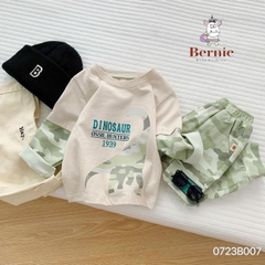 Set đồ bộ thun dài tay khủng long chất cotton cho bé trai họa tiết loang màu phối tay cho bé 1 đến 7 tuổi BERNIE 0723B007