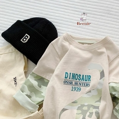 Set đồ bộ thun dài tay khủng long chất cotton cho bé trai họa tiết loang màu phối tay cho bé 1 đến 7 tuổi BERNIE 0723B007