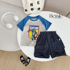 Set bộ cho bé trai in hình siêu nhân áo thun zaclang và quần short ngắn cho bé từ 1 đến 7 tuổi BERNIE 1123B025