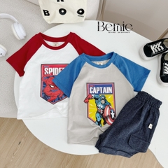 Set bộ cho bé trai in hình siêu nhân áo thun zaclang và quần short ngắn cho bé từ 1 đến 7 tuổi BERNIE 1123B025