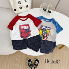 Set bộ cho bé trai in hình siêu nhân áo thun zaclang và quần short ngắn cho bé từ 1 đến 7 tuổi BERNIE 1123B025