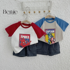 Set bộ cho bé trai in hình siêu nhân áo thun zaclang và quần short ngắn cho bé từ 1 đến 7 tuổi BERNIE 1123B025