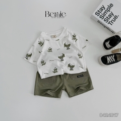 Set bộ thun cotton cho bé trai áo thun ngắn tay họa tiết cá sấu phối quần short đắp túi 1đến 7 tuổi BERNIE 0424B17