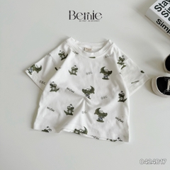 Set bộ thun cotton cho bé trai áo thun ngắn tay họa tiết cá sấu phối quần short đắp túi 1đến 7 tuổi BERNIE 0424B17