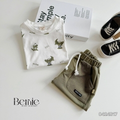 Set bộ thun cotton cho bé trai áo thun ngắn tay họa tiết cá sấu phối quần short đắp túi 1đến 7 tuổi BERNIE 0424B17