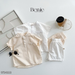 Set sơ mi đũi kaki trắng công tử ngắn cho bé trai màu trắng màu be bộ đồ sành điệu 1 đến 7 tuổi BERNIE