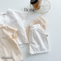 Set sơ mi đũi kaki trắng công tử ngắn cho bé trai màu trắng màu be bộ đồ sành điệu 1 đến 7 tuổi BERNIE