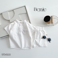 Set sơ mi đũi kaki trắng công tử ngắn cho bé trai màu trắng màu be bộ đồ sành điệu 1 đến 7 tuổi BERNIE