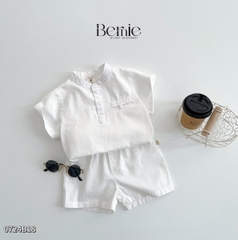 Set sơ mi đũi kaki trắng công tử ngắn cho bé trai màu trắng màu be bộ đồ sành điệu 1 đến 7 tuổi BERNIE
