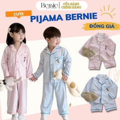 Set bộ pijama sơm mi dài tay họa tiết caro cho bé trai bé gái mặc nhà mặc ngủ 1 đến 7 tuổi BERNIE 0524B22
