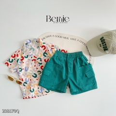 Quần short kaki cho bé trai 2 túi hộp quần ngố dáng lửng màu xanh từ 1 đến 7 tuổi BERNIE