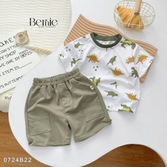 Set bé trai ngắn bernie họa tiết khủng long phong cách hàn quốc cho bé trai size 1 đến 7 tuổi BERNIE 0724B22