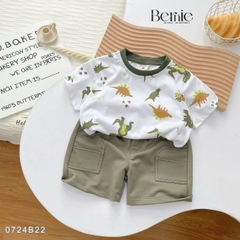 Set bé trai ngắn bernie họa tiết khủng long phong cách hàn quốc cho bé trai size 1 đến 7 tuổi BERNIE 0724B22