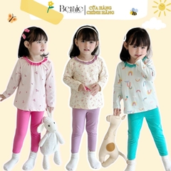 Set bộ dài thun dàì tay thu đông cotton họa tiết dễ thương viền bèo bé gái đi chơi đi học 1đến 7t BERNIE 0624B41
