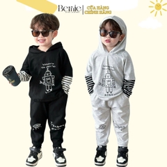 Set bộ thun dài tay robot phối tay kẻ có mũ cho bé trai bé gái đi chơi đi học 1 đến 7 tuổi BERNIE 0624B30