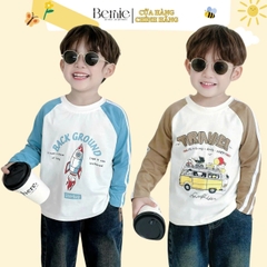 Áo thun tay dài raplang phối màu viền sọc tay họa tiết hình in cho bé trai 1đến 7tuổi BERNIE 0524A07