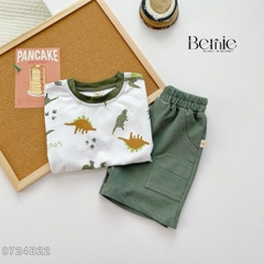 Set bé trai ngắn bernie họa tiết khủng long phong cách hàn quốc cho bé trai size 1 đến 7 tuổi BERNIE 0724B22