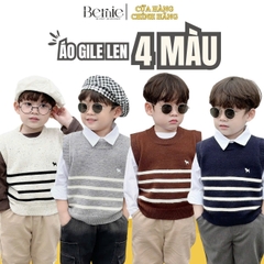 Áo khoác gile len 4 màu họa tiết thêu ngực phong cách hàn quốc cho bé trai 1 đến 7 tuổi BERNIE 24A018