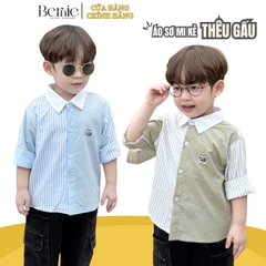Áo sơ mi tay dài phối kẻ thêu gấu cho bé trai đi chơi đi tiệc sành điệu 1 đến 7 tuổi BERNIE 0724A39