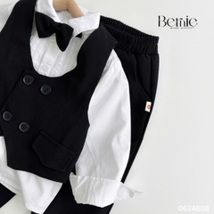 Set bộ vest gile công tử dài bé trai kèm nơ màu đen thôi nôi sinh nhật 1 đến 7 tuổi Bernie 0624B08
