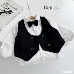 Set bộ vest gile công tử dài bé trai kèm nơ màu đen thôi nôi sinh nhật 1 đến 7 tuổi Bernie 0624B08
