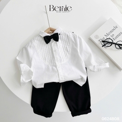 Set bộ vest gile công tử dài bé trai kèm nơ màu đen thôi nôi sinh nhật 1 đến 7 tuổi Bernie 0624B08