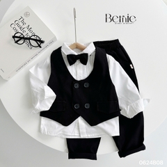 Set bộ vest gile công tử dài bé trai kèm nơ màu đen thôi nôi sinh nhật 1 đến 7 tuổi Bernie 0624B08