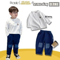 Set bộ thun dài tay cổ trụ họa tiết gấu kèm quần jean cho bé trai size 1 đến 7 tuổi BERNIE 0724B35