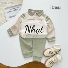 Set bộ thunpolo dài tay phối sọc tay họa tiết Bernie cho bé trai đi chơi đi học 1 đến 7t BERNIE 0524B15