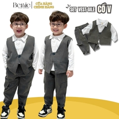 Set vest gilê công tử dày tay cổ V 3 chi tiết phong cách hàn quốc cho bé trai 1 đến 7 tuổi Bernie 0724B10