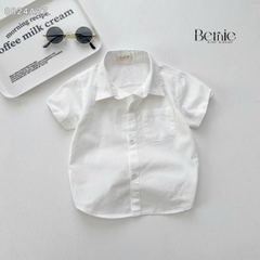 Áo sơ mi trắng bé trai ngắn tay BERNIE bé 9 đến 24kg đi học, đi chơi, đi tiệc Cotton