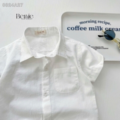 Áo sơ mi trắng bé trai ngắn tay BERNIE bé 9 đến 24kg đi học, đi chơi, đi tiệc Cotton