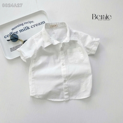 Áo sơ mi trắng bé trai ngắn tay BERNIE bé 9 đến 24kg đi học, đi chơi, đi tiệc Cotton