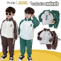 Set bộ thun dài tay thể thao khóa kéo thêu gấu cho bé trai phong cách hàn quốc size 1 đến 7 tuổi BERNIE 0724B33