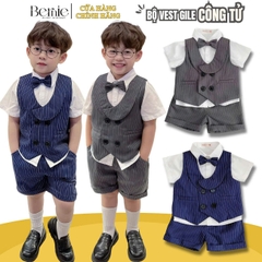 Set bộ gilê vest công tử cổ sam 4 chi tiết áo sơ mi ngắn phối gi le rời kèm nơ cổ 1 đến 7 tuổi BERNIE 0724B13